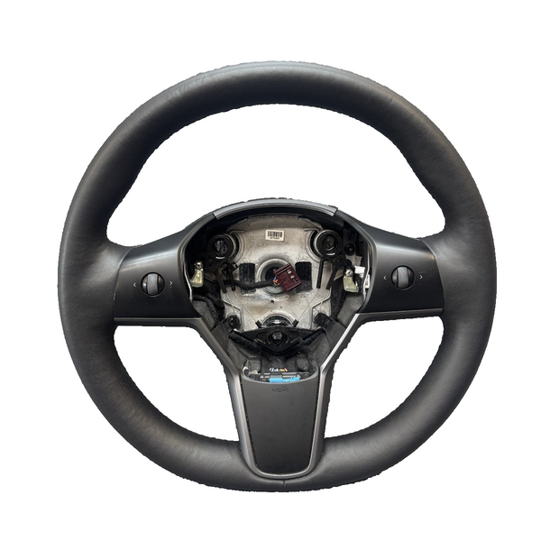 20-24 TESLA MODEL Y LEATHER STEERING WHEEL W/ CONTROL SWITCHES OEM, 1095222-00-N