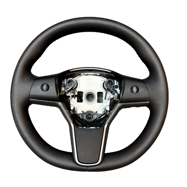 2020 - 2024 TESLA MODEL Y HEATED LEATHER STEERING WHEEL BLACK OEM, 1490214-00-B