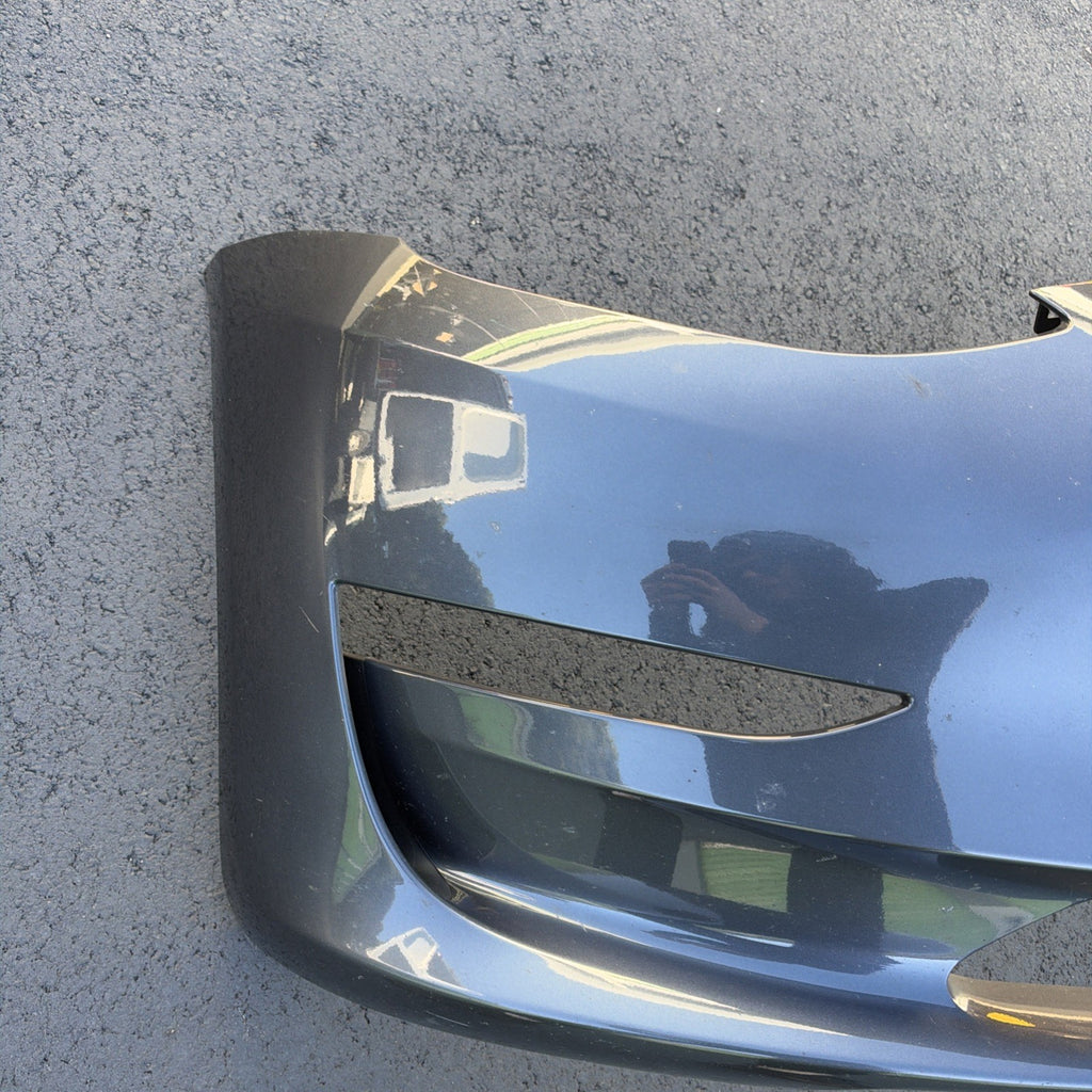 2022 2023 Tesla Model 3 oem Front Bumper Cover No Sensor Hole w/ Tow Cap Gray