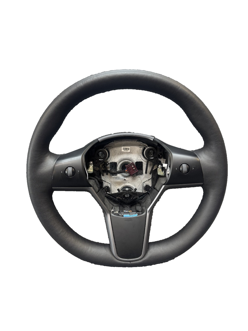 20-24 TESLA MODEL Y LEATHER STEERING WHEEL W/ CONTROL SWITCHES OEM, 1095222-00-N