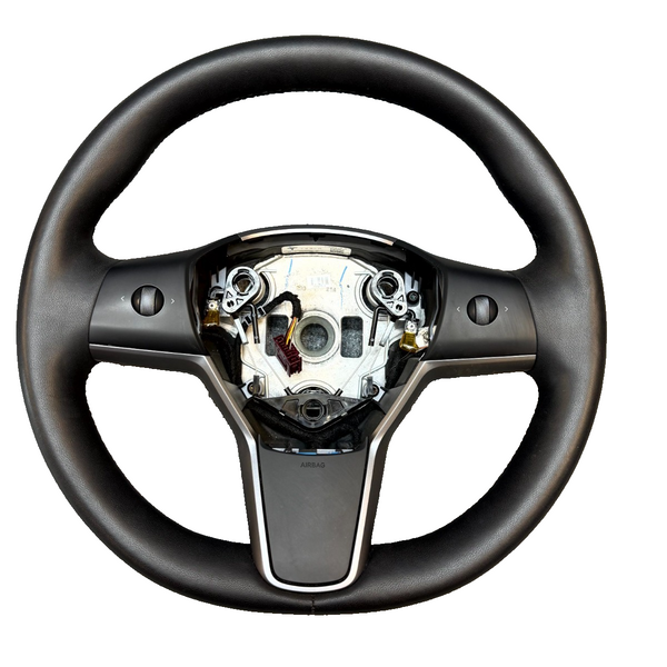 2020 - 2024 TESLA MODEL Y HEATED LEATHER STEERING WHEEL BLACK OEM, 1490214-00-B