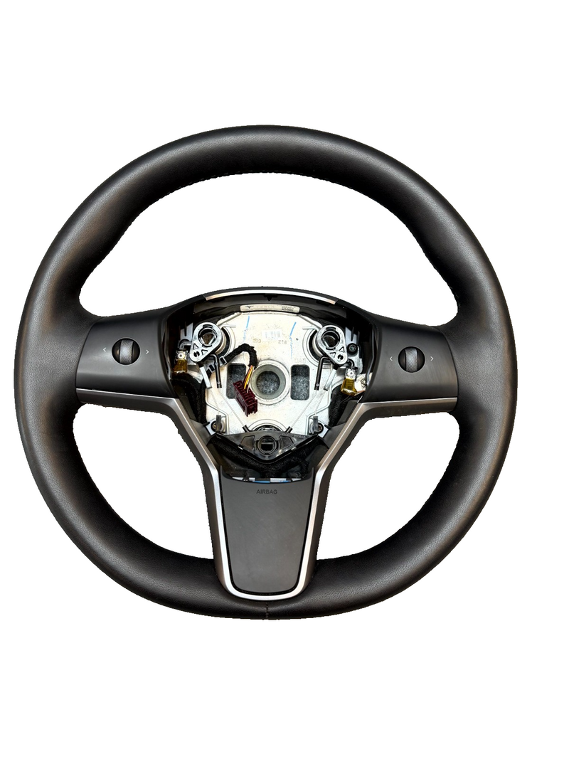 2020 - 2024 TESLA MODEL Y HEATED LEATHER STEERING WHEEL BLACK OEM, 1490214-00-B