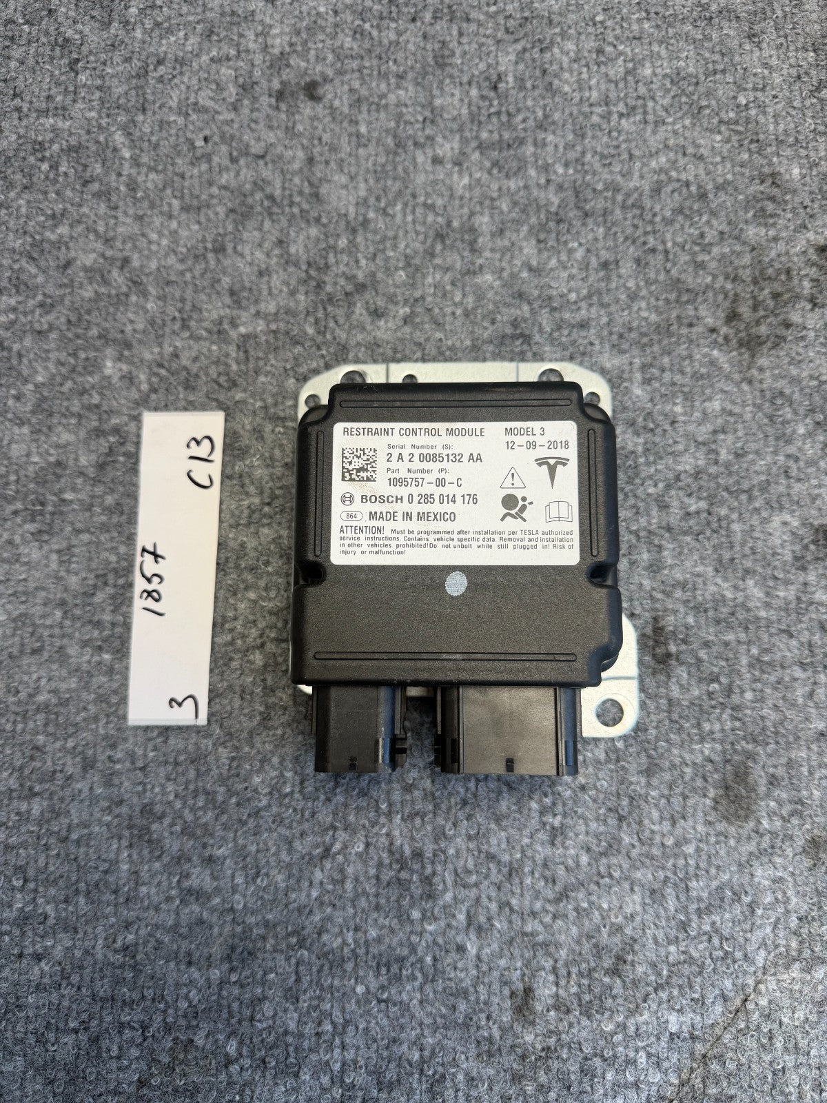 2017-2023 TESLA MODEL 3 SAFETY RESTRAINT COMPUTER CONTROL MODULE OEM