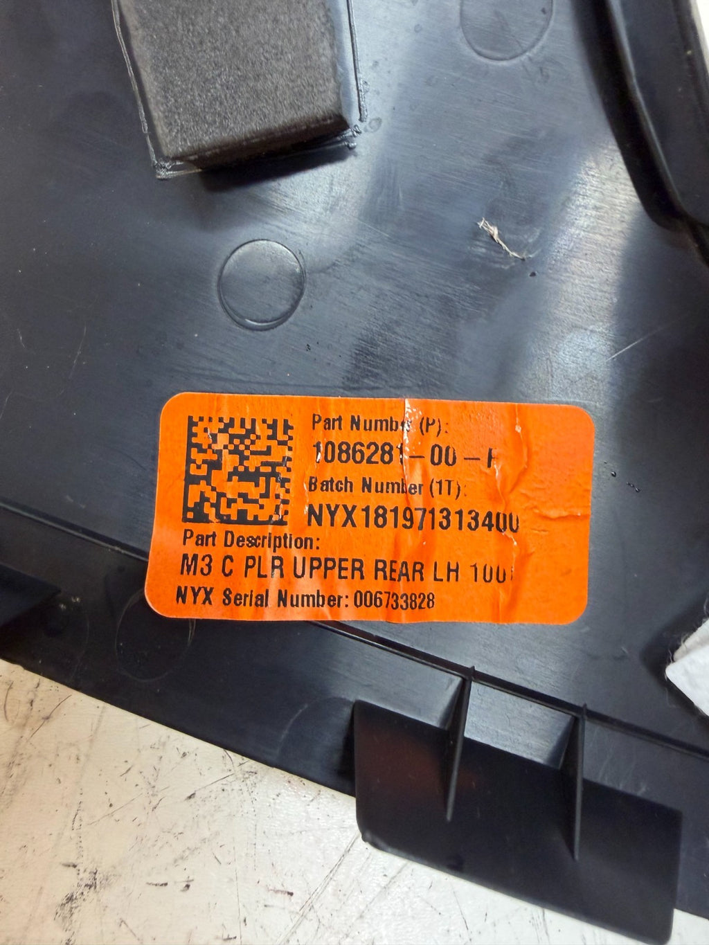 2017-2023 Tesla Model 3 M3 Rear Left Driver Upper Trim Cover 1086281-00-F