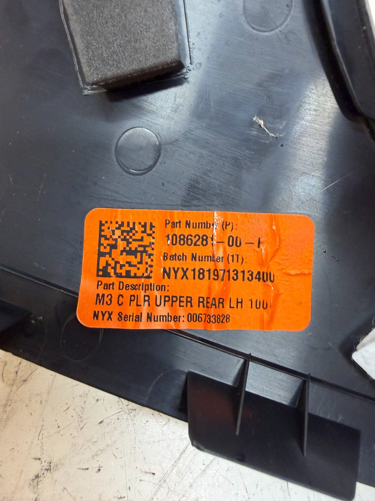 2017-2023 Tesla Model 3 M3 Rear Left Driver Upper Trim Cover 1086281-00-F