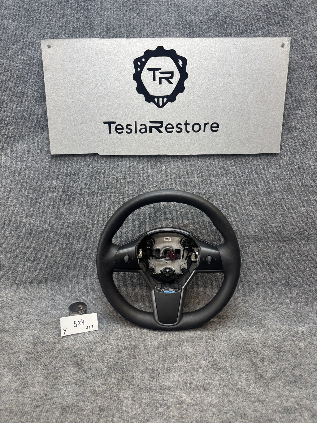 20-24 TESLA MODEL Y LEATHER STEERING WHEEL W/ CONTROL SWITCHES OEM, 1095222-00-N