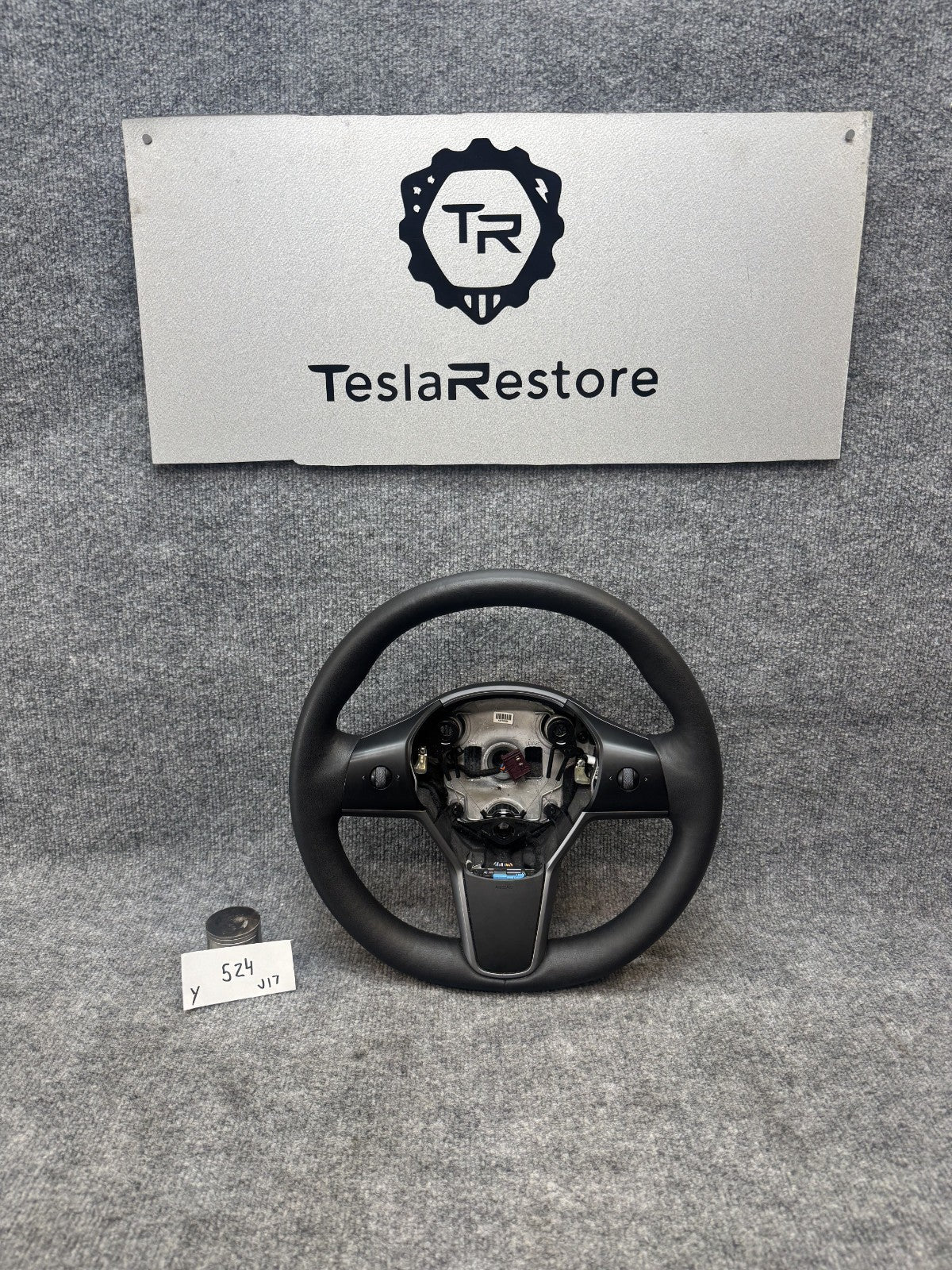 20-24 TESLA MODEL Y LEATHER STEERING WHEEL W/ CONTROL SWITCHES OEM, 1095222-00-N