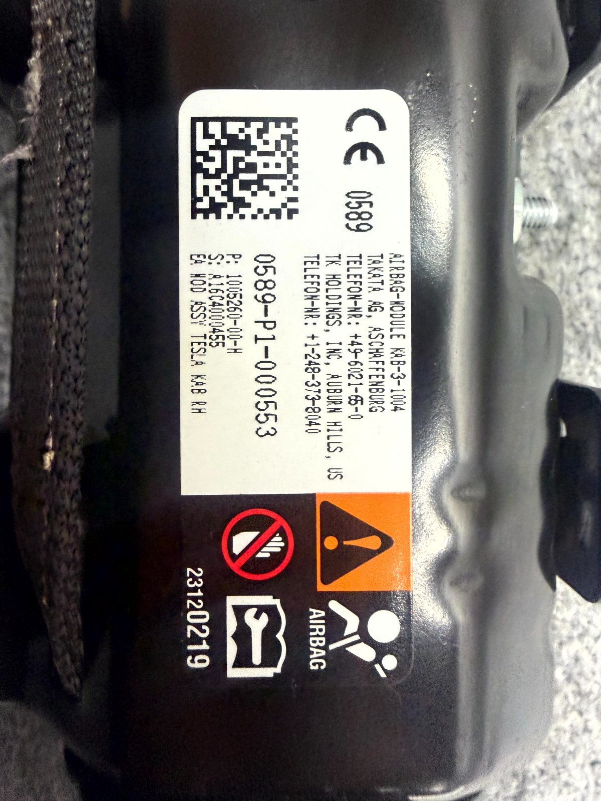 ♦️12-20 TESLA MODEL S FRONT RIGHT SIDE KNEE SAFETY MODULE ASSY OEM, 1005260-00-H
