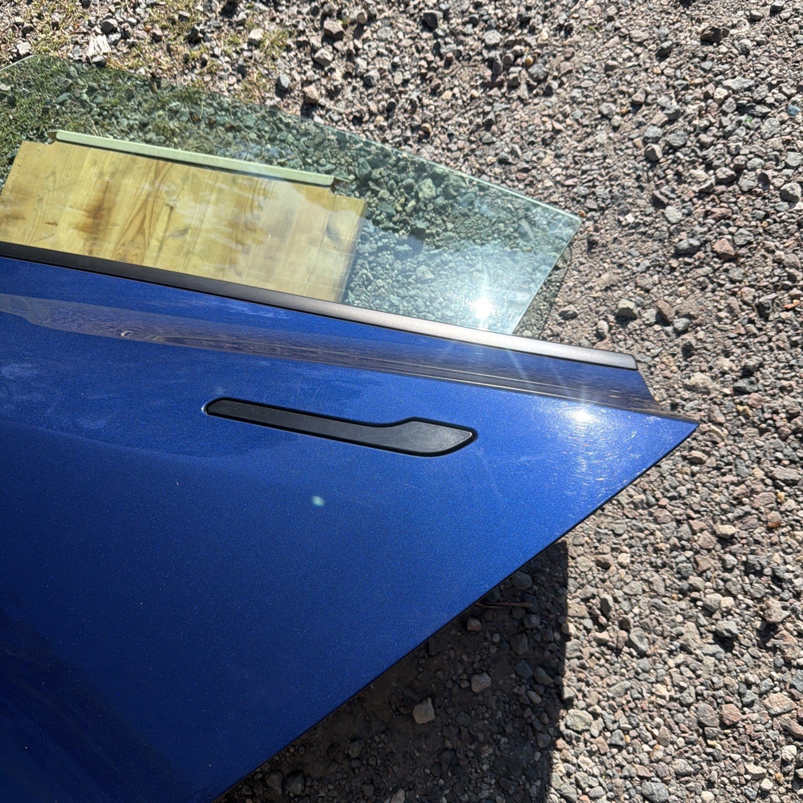 21-23 OEM Tesla Model 3 Rear Left Driver Side Door Shell Panel COMPLETE BLUE