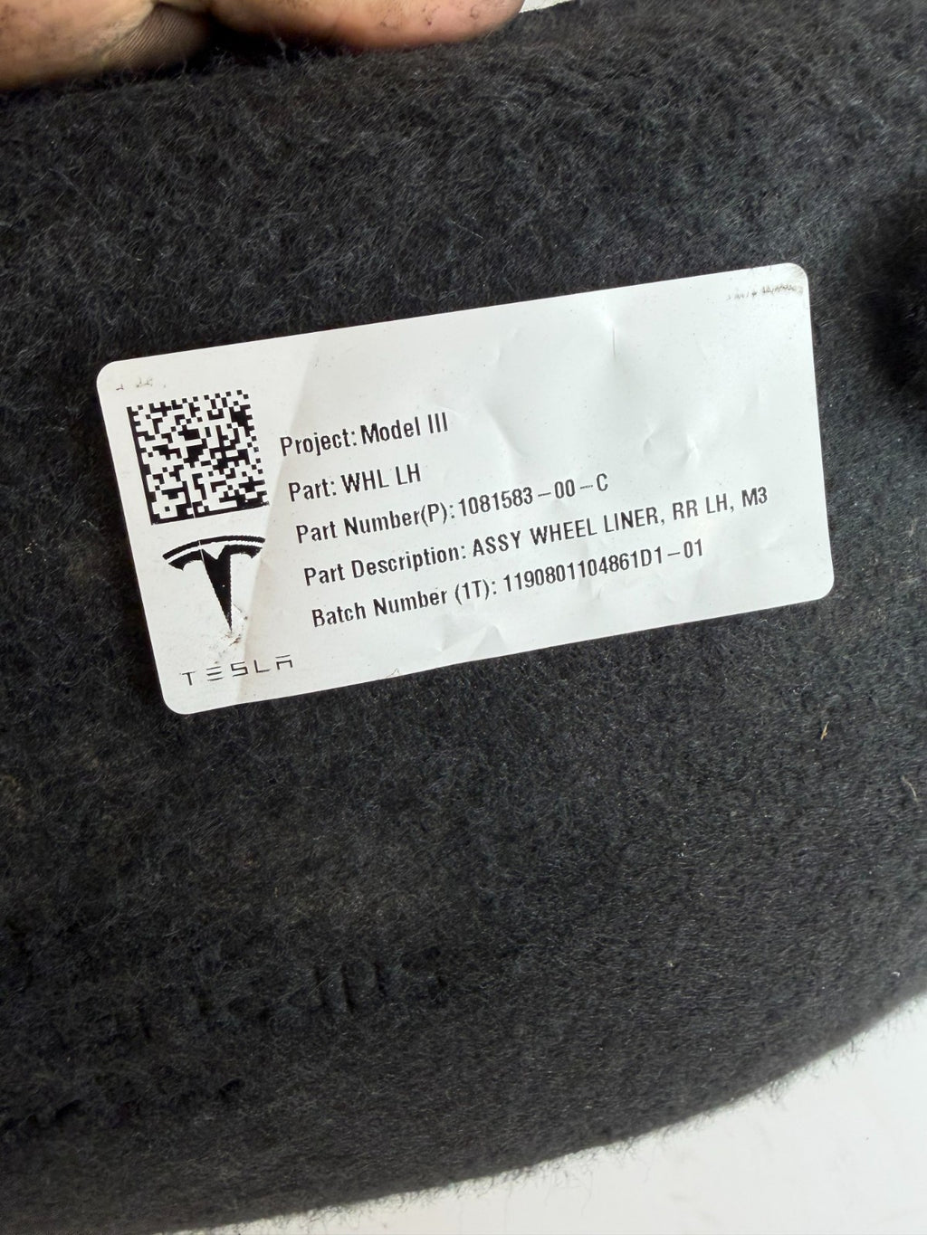 2017-2023 Tesla Model 3 Rear Left Wheel Fender Liner Shield 1081583-00-C