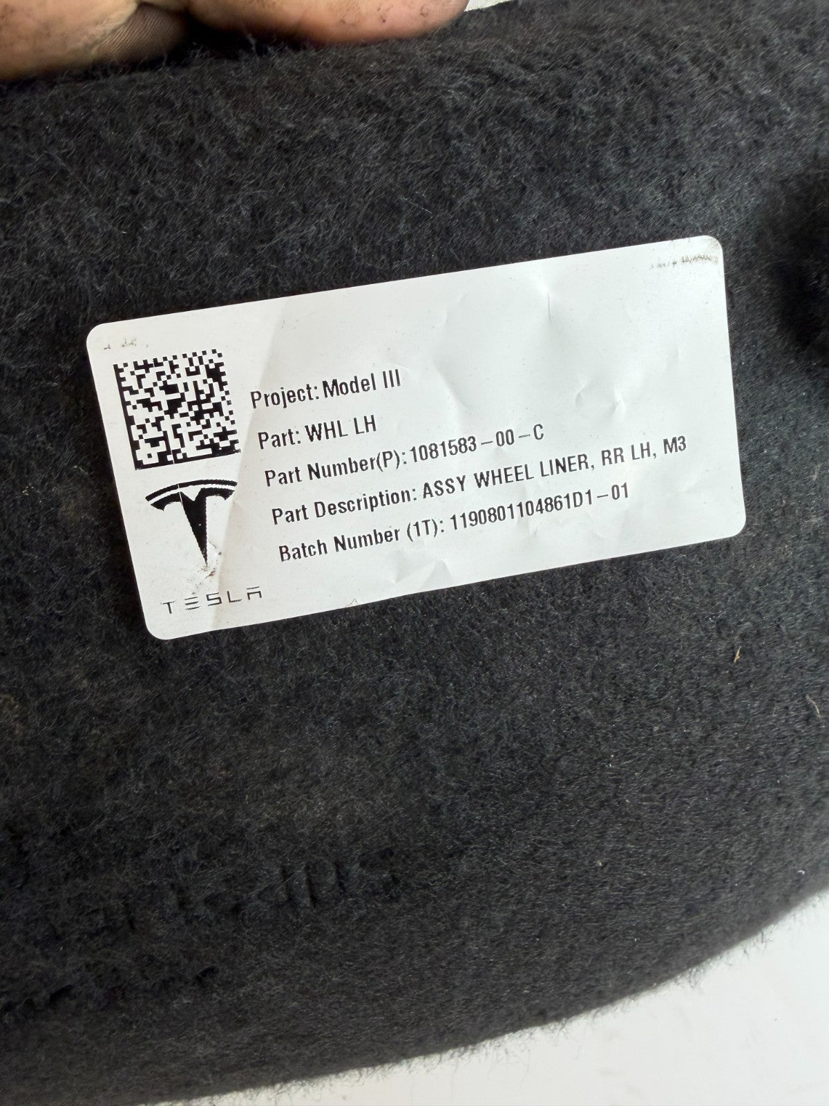 2017-2023 Tesla Model 3 Rear Left Wheel Fender Liner Shield 1081583-00-C