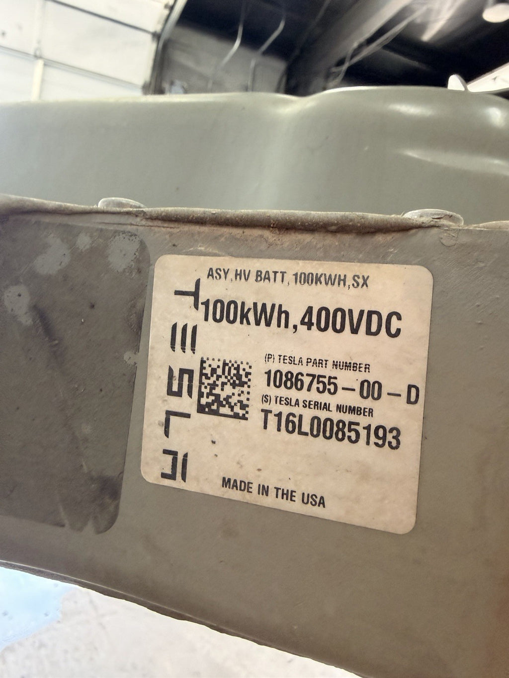 12-20 TESLA MODEL S X 100KWH HV BATTERY ASSEMBLY BATTERY PACK 1086755-00-D