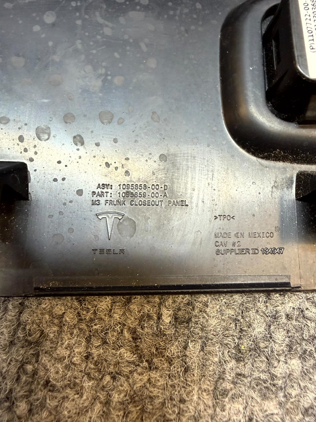 2020-2024 TESLA MODEL Y FRUNK CLOSE OUT PANEL HOOD LATCH COVER OEM, 1095858-00-D