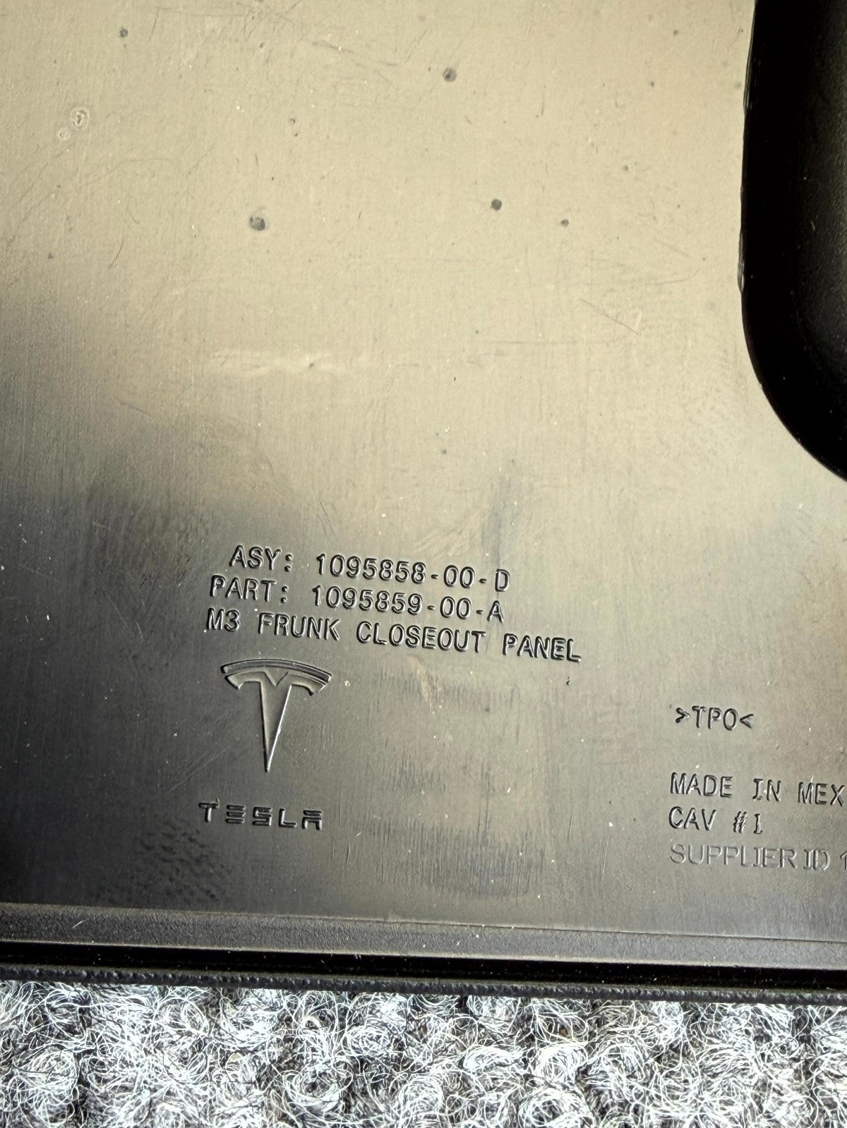 2017 - 2023 TESLA MODEL 3 Y FRONT HOOD BOX LOCK COVER OEM, 1095859-00-A