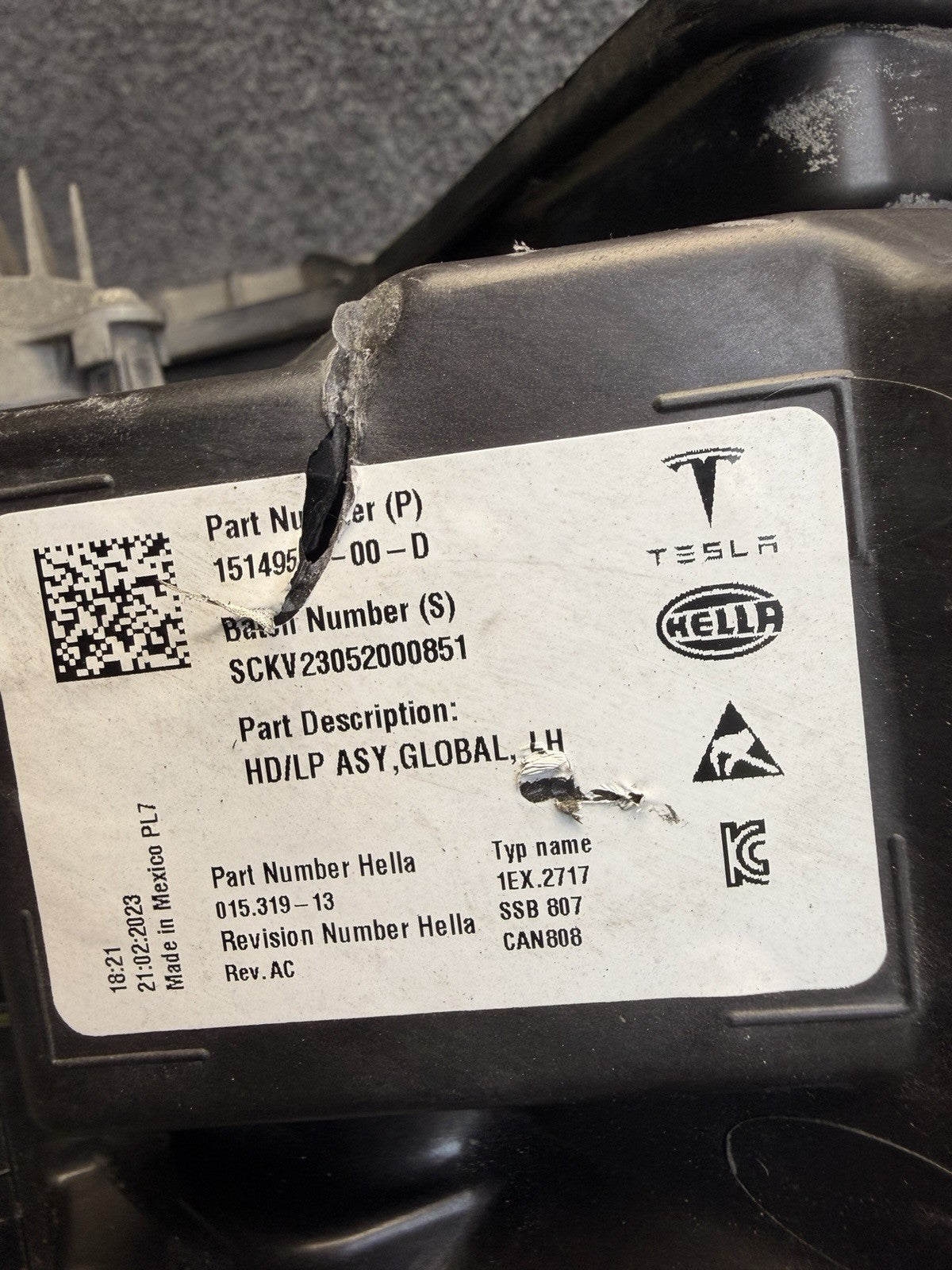 21-23 TESLA MODEL 3 FRONT LEFT HEADLIGHT LED LIGHT LAMP OEM 1514952-00-D