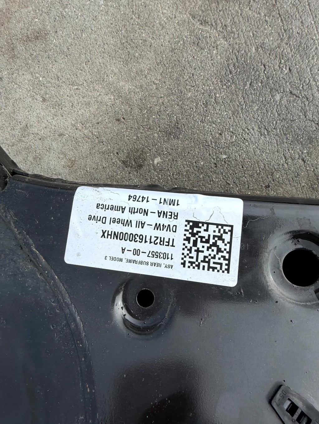 17-23 Tesla Model 3 AWD Rear Sub Frame CrossMember Cross Member OEM, 1103557-00A