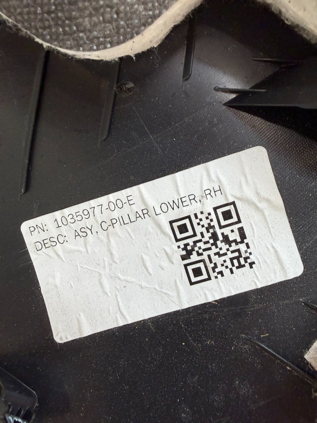 2016-2020 Tesla Model X Rear Right C-Pillar Lower Trim Cover Panel 1035977-00-E