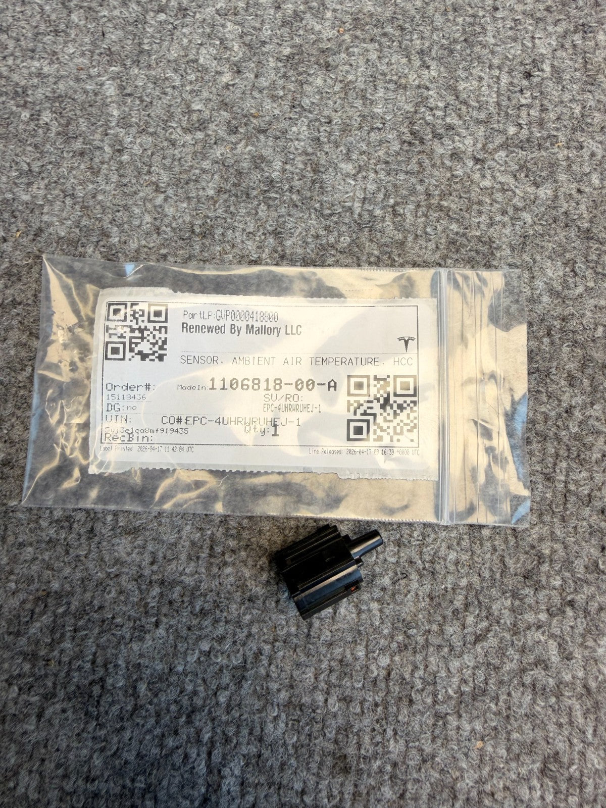 2017-2023 MODEL 3 HVAC AC HEATER TEMPERATURE AMBIENT SENSOR 1106818-00-A