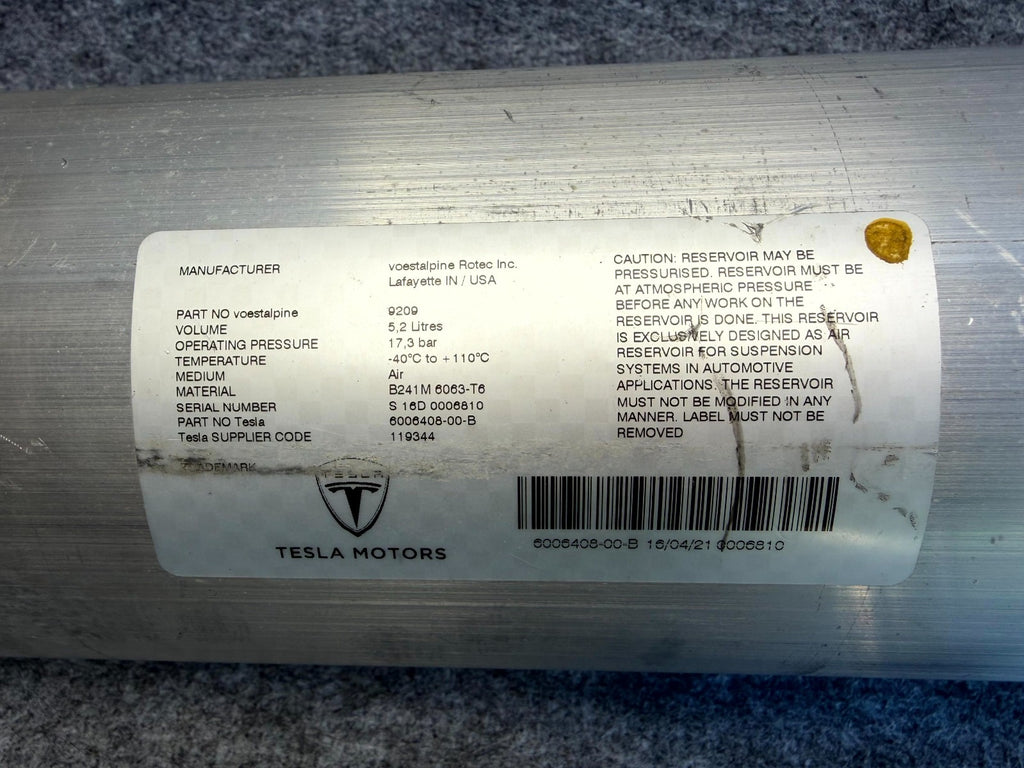 ♦️12-20 TESLA MODEL S AIR RIDE SUSPENSION RESERVOIR TANK VALVE OEM, 6006408-00-B