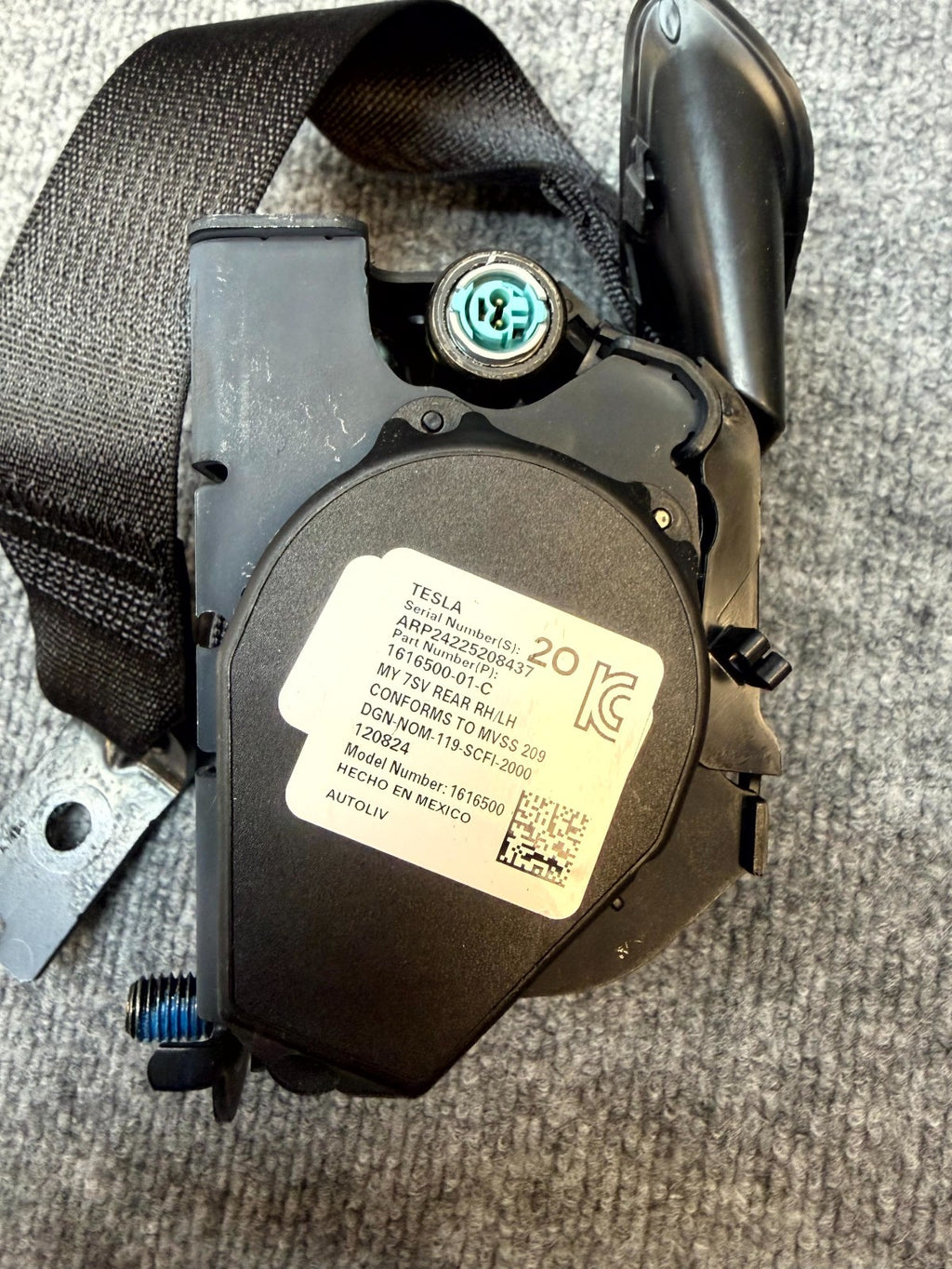 2020-2024 TESLA MODEL Y REAR LEFT DRIVER SIDE 2ND ROW SEAT BELT OEM 1616500-01-C