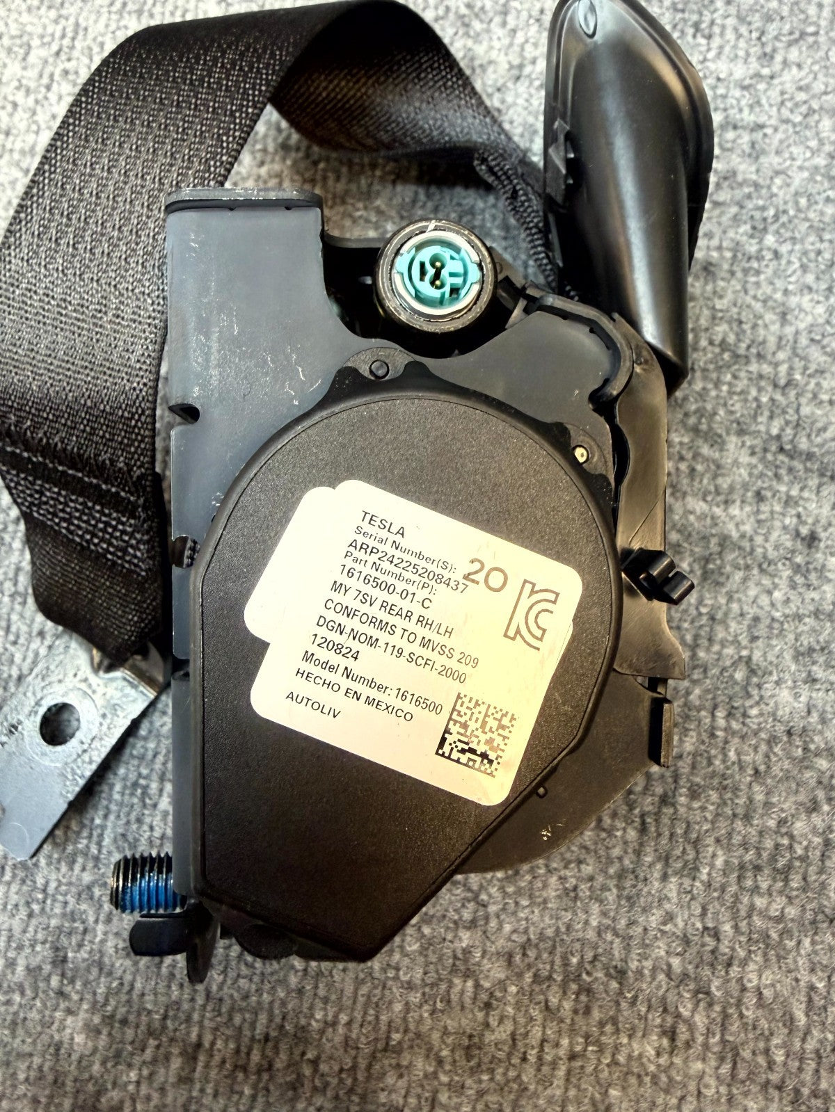 2020-2024 TESLA MODEL Y REAR LEFT DRIVER SIDE 2ND ROW SEAT BELT OEM 1616500-01-C