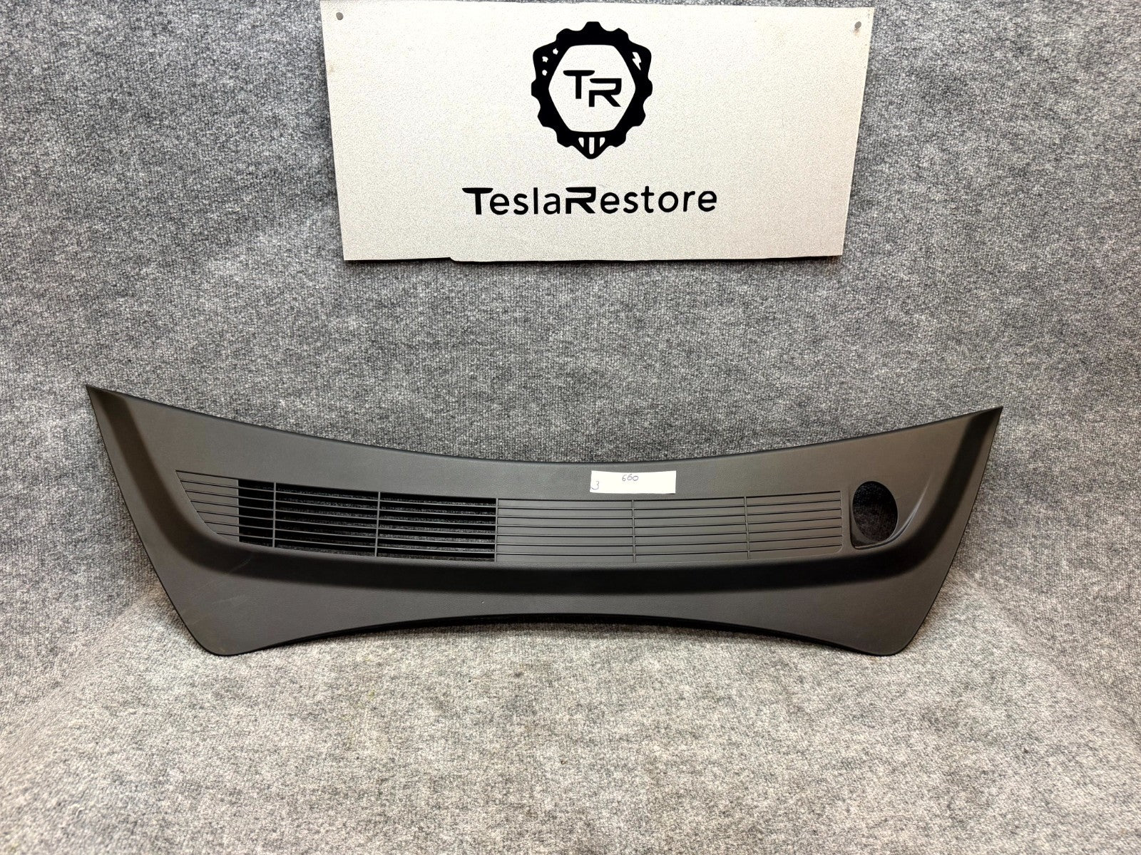 2017-2023 TESLA MODEL 3 REAR APRON WINDSHIELD WIPER COWL COVER OEM, 1081675-00-B