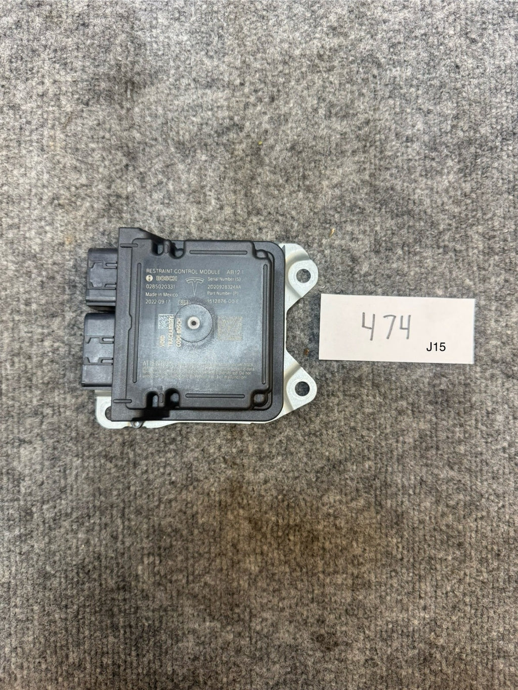 2017 - 2023 TESLA MODEL 3 RESTRAINT DIAGNOSTIC COMPUTER MODULE OEM, 1512876-00-E
