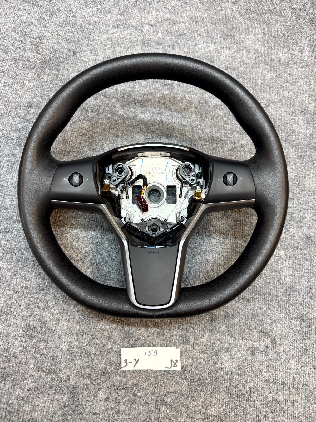 2020 - 2024 TESLA MODEL Y HEATED LEATHER STEERING WHEEL BLACK OEM, 1490214-00-B