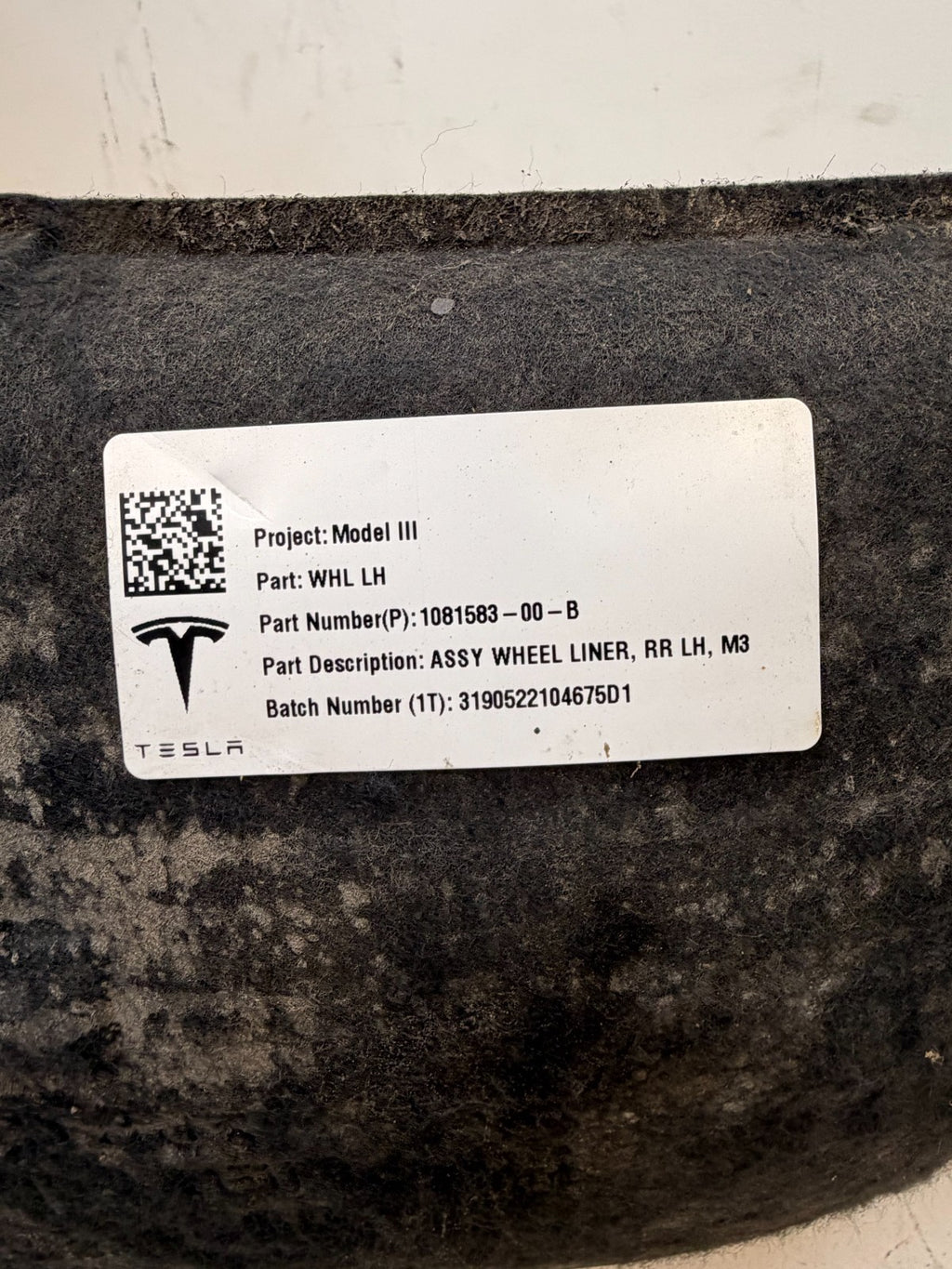 2017-2023 Tesla Model 3 Rear Left Wheel Fender Liner Splash Shield 1081583-00-B