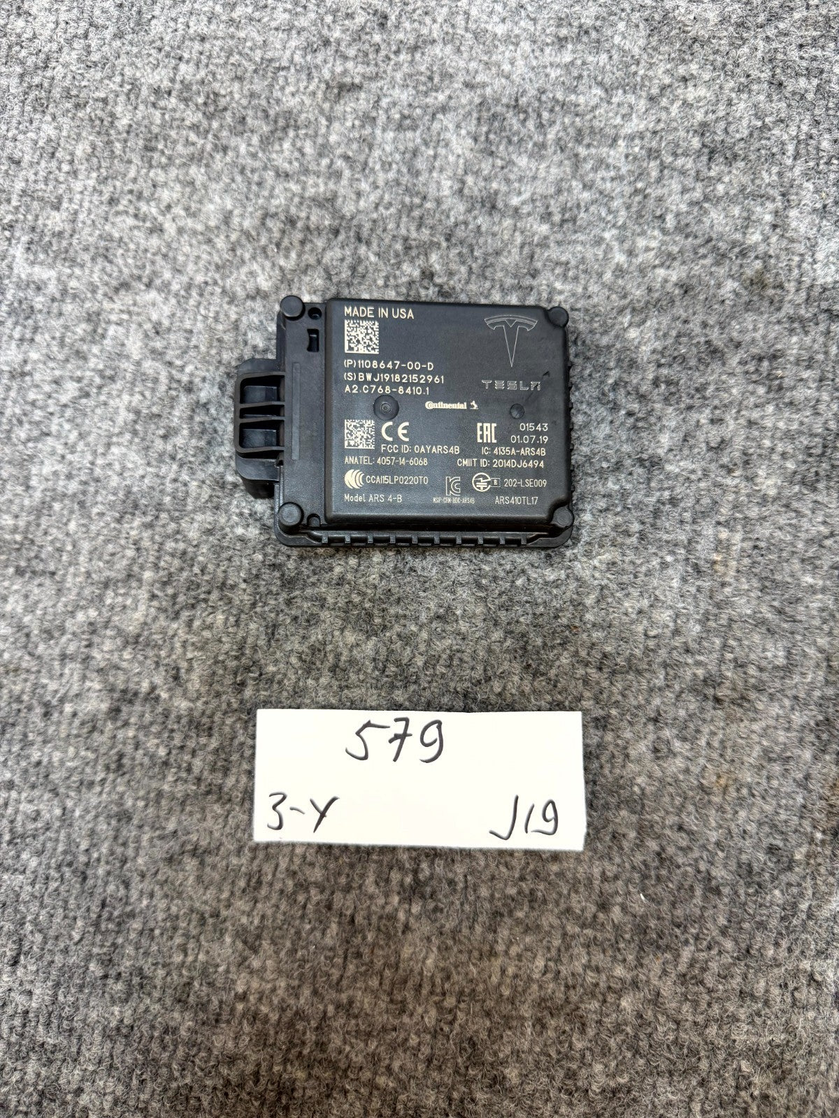 2017–2023 TESLA MODEL 3 FRONT DISTANCE RADAR CRUISE MODULE OEM, 1108647-00-D