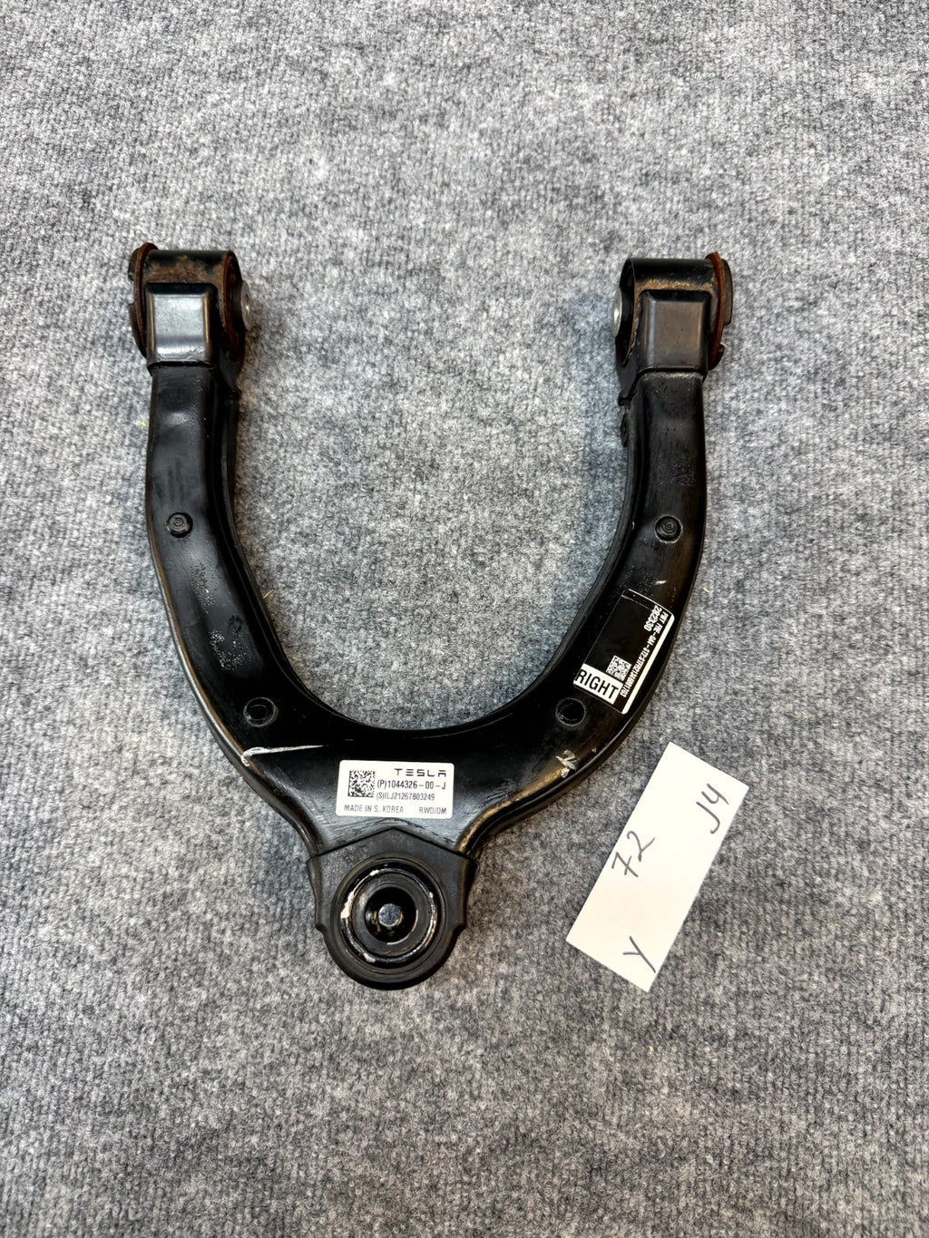 2020 - 2024 TESLA MODEL Y FRONT RIGHT UPPER CONTROL ARM OEM, 1044326-00-J