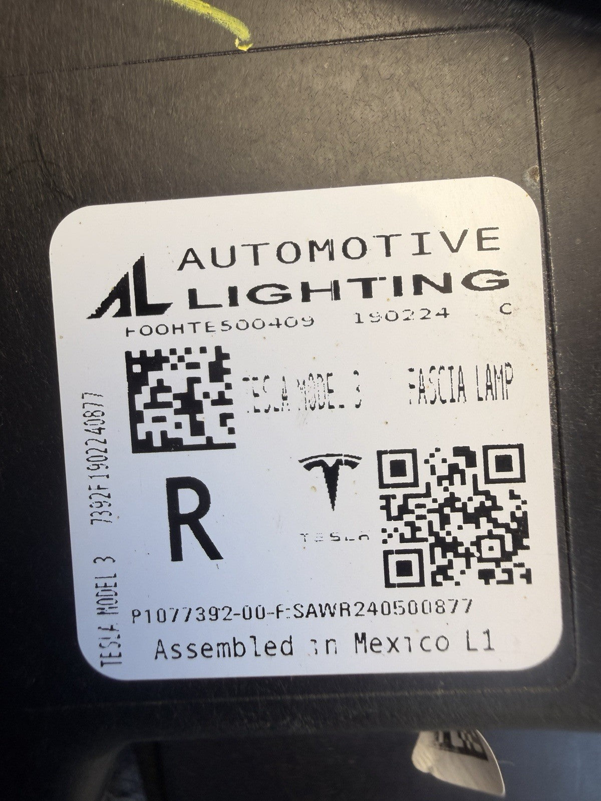 2017-2025 Tesla Model Y LED Lower Front Fog Light 3-Pin 1077392-00-F   OEM