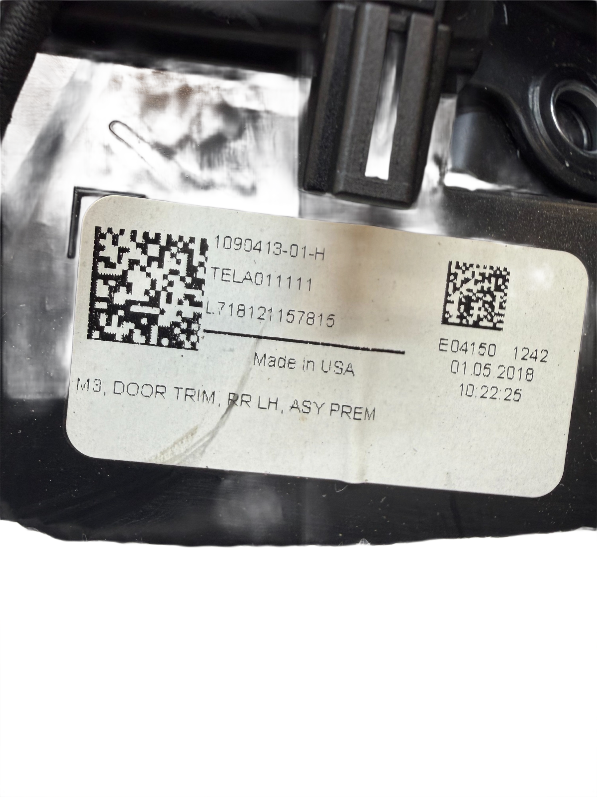 2017-2022 Tesla Model 3 Rear LEFT Door Trim Panel Black 1090413-01-H