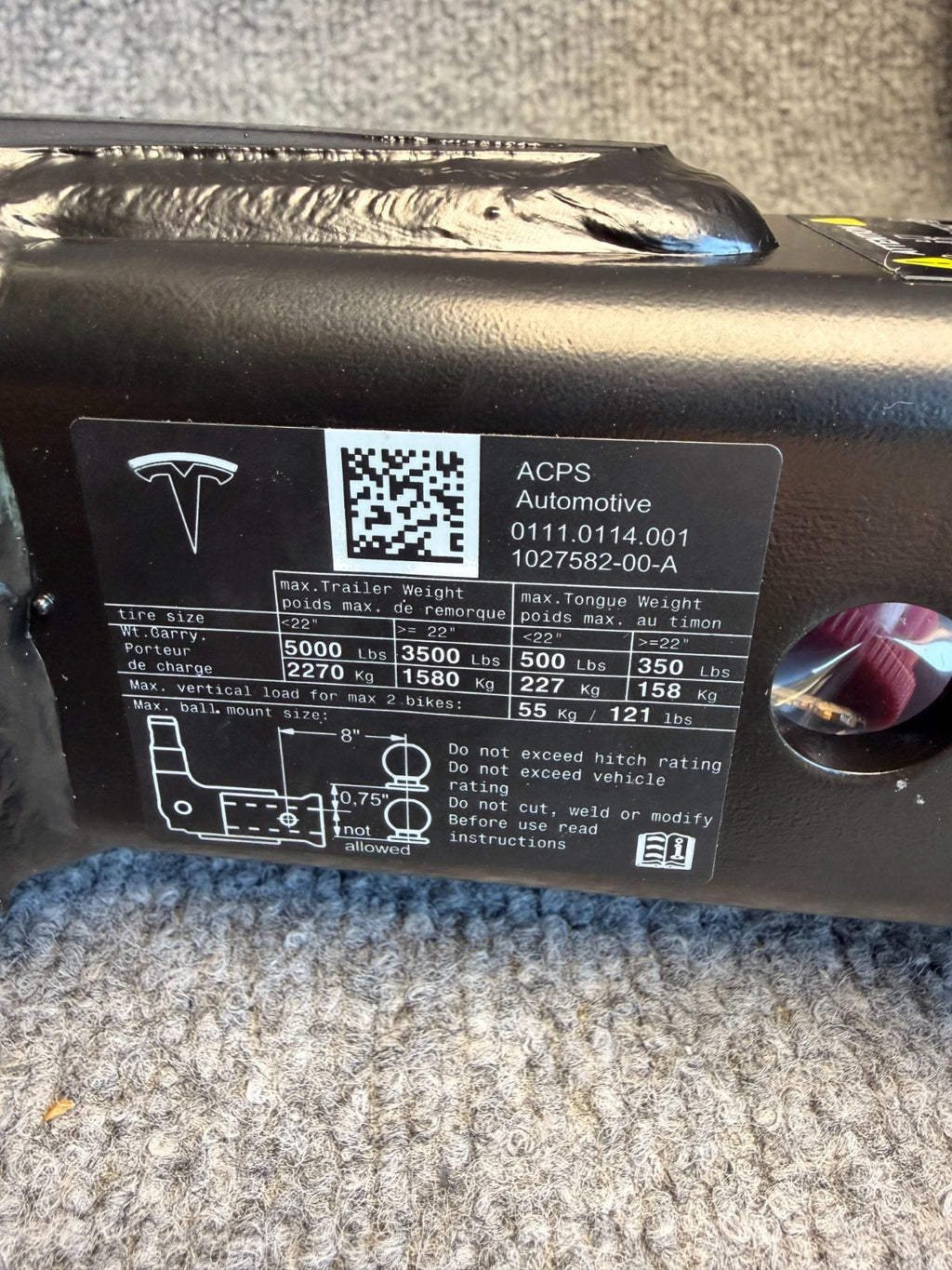 2016-24 TESLA Model X Tow ACPS Hook Trailer Hitch Receiver And Key 1027582-00-A