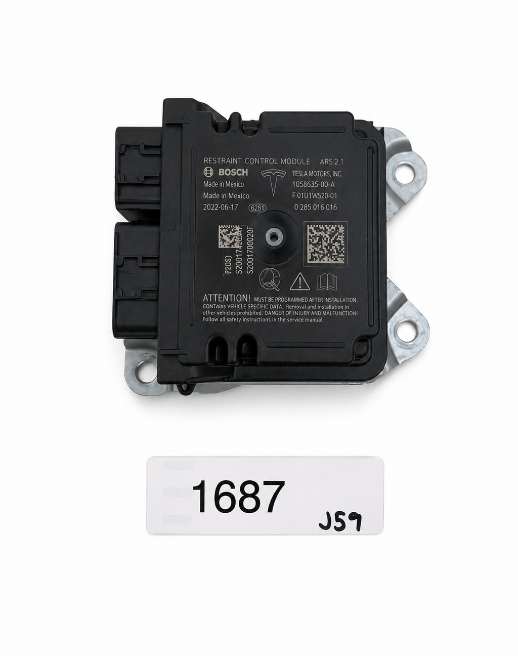 2017 - 2023 TESLA MODEL 3 RESTRAINT DIAGNOSTIC COMPUTER MODULE OEM, 1512876-00-E