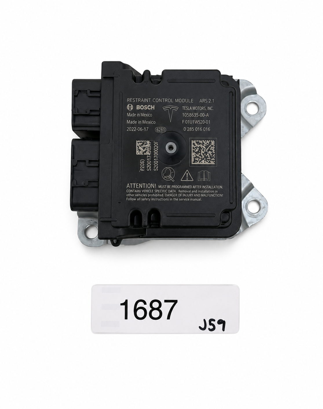 2017 - 2023 TESLA MODEL 3 RESTRAINT DIAGNOSTIC COMPUTER MODULE OEM, 1512876-00-E