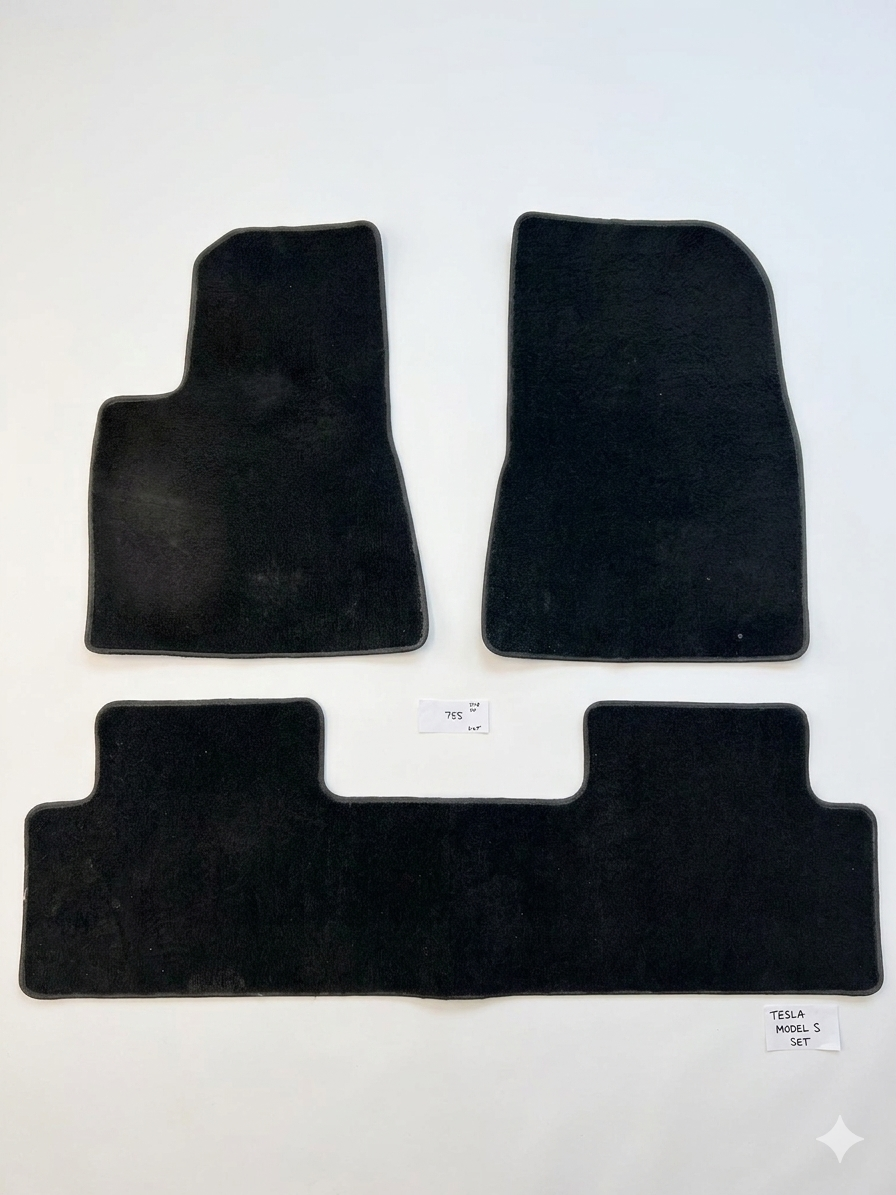 2017-2023 Tesla Model 3 Full Set of 3 Black Cloth Floor Mats, Front & Rear