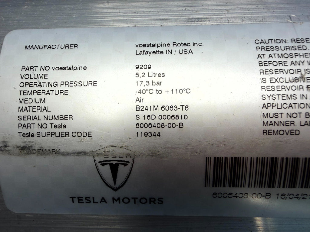 ♦️12-20 TESLA MODEL S AIR RIDE SUSPENSION RESERVOIR TANK VALVE OEM, 6006408-00-B