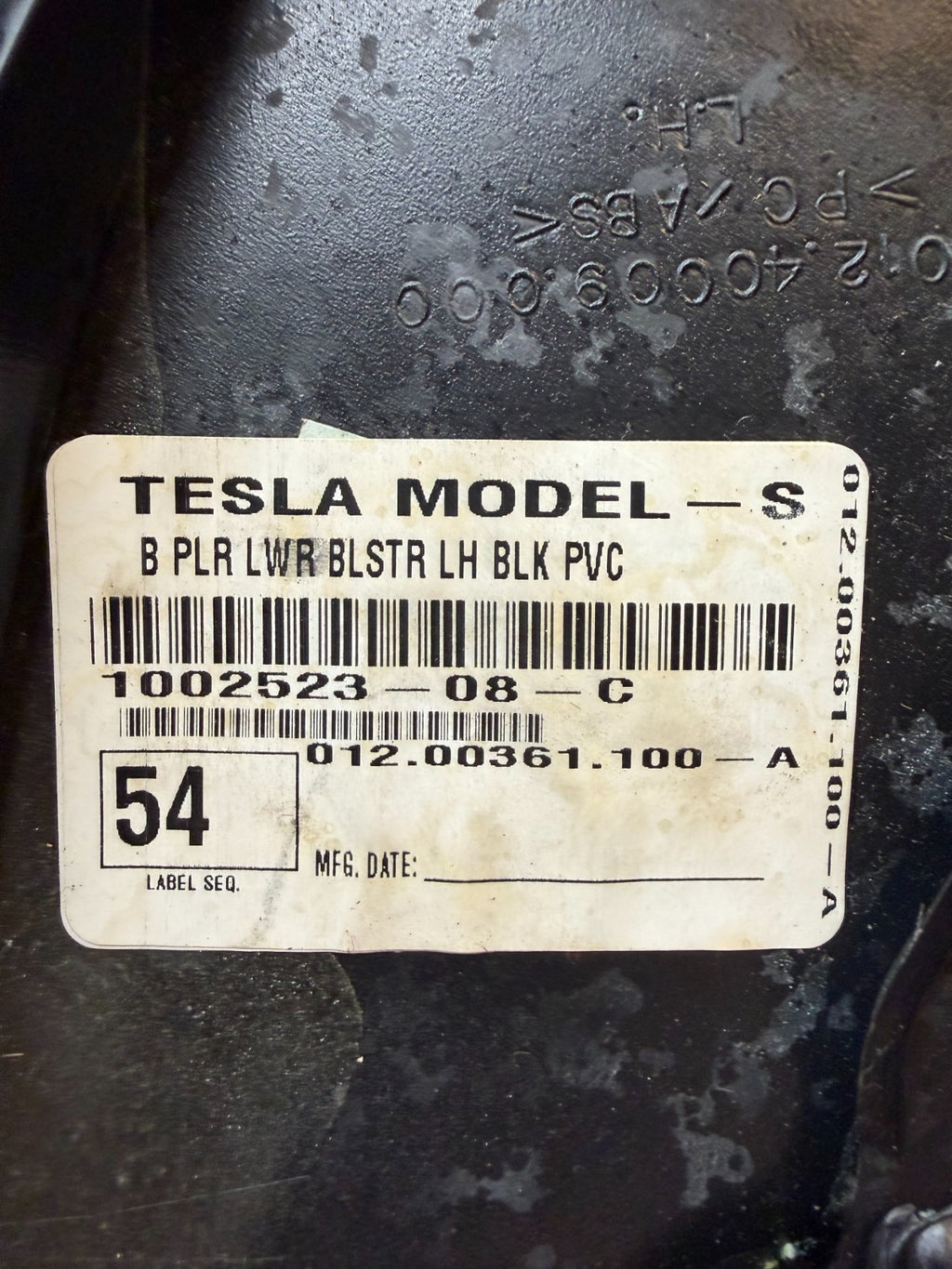 2012-15 Tesla Model S Driver Side Lower Center B-Pillar Trim Panel 1002523-08-C