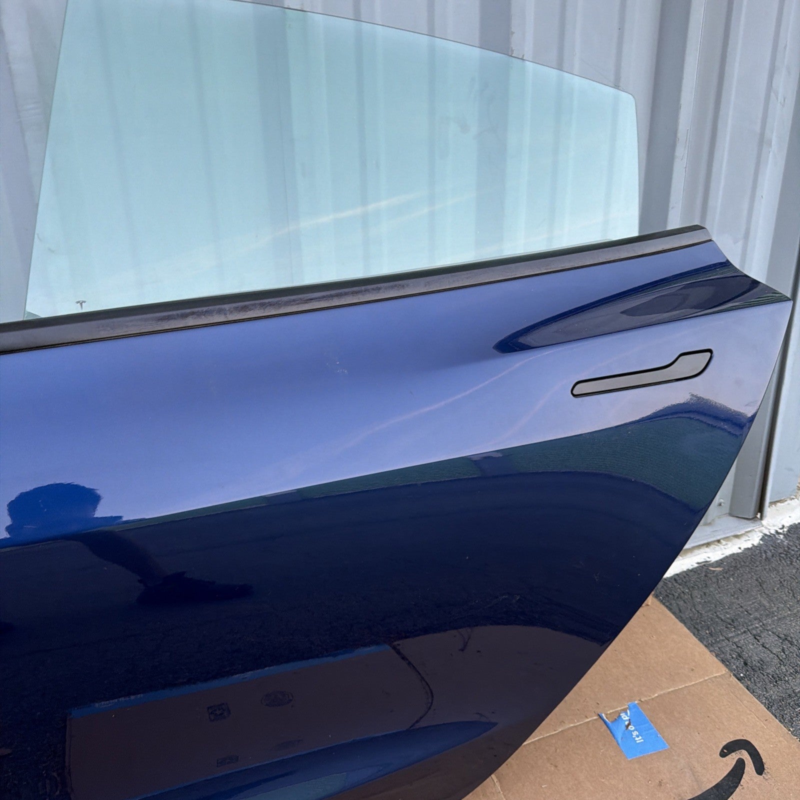 21-23 OEM Tesla Model 3 Rear Left Driver Side Door Shell Panel COMPLETE BLUE