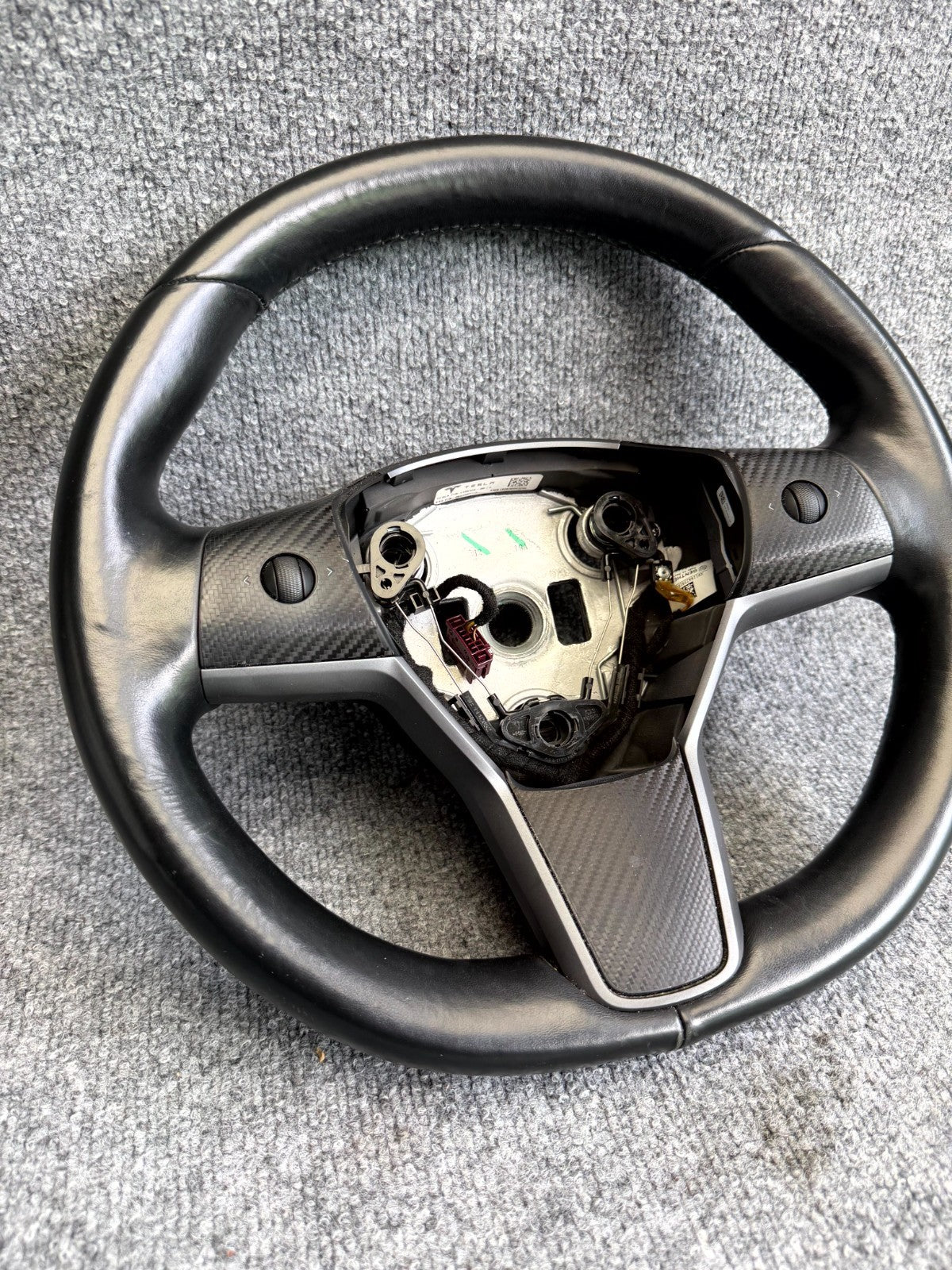 2017-2023 TESLA MODEL 3/Y HEATED LEATHER STEERING WHEEL BLACK OEM, 1490214-00-B