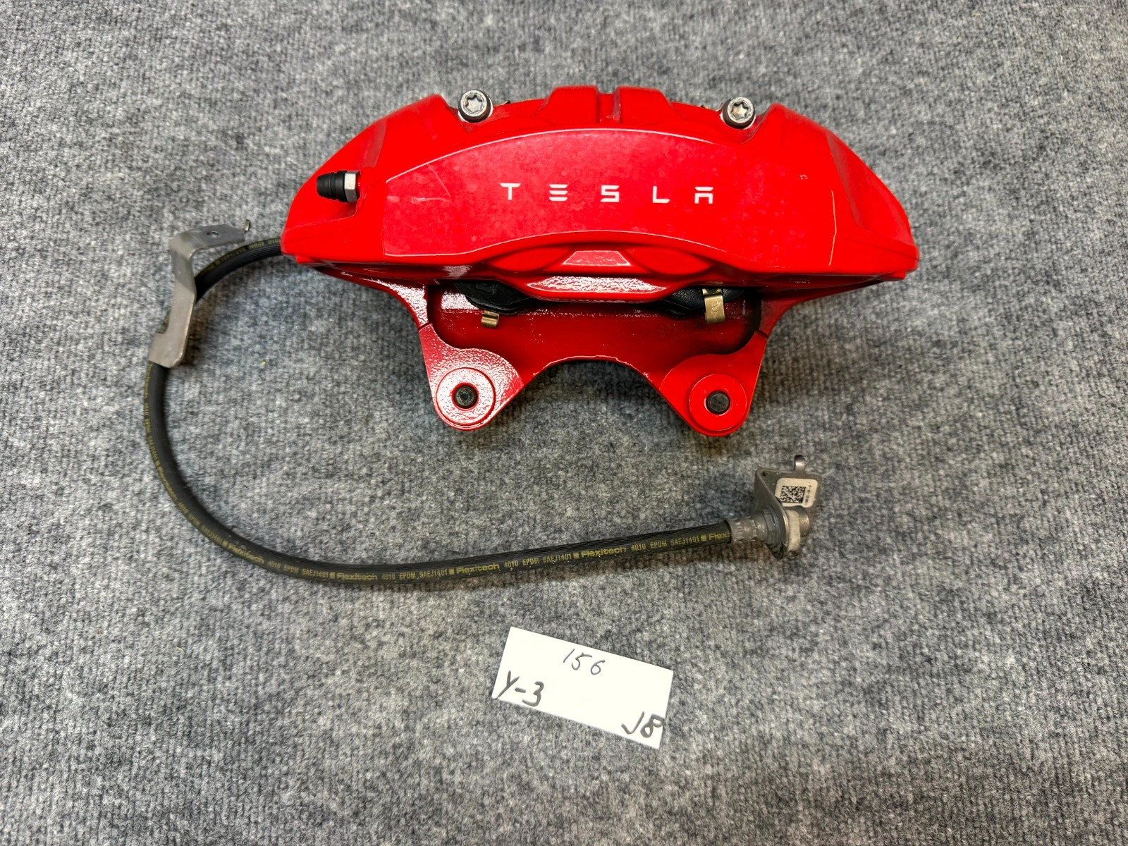 2020-2024 TESLA MODEL Y FRONT LEFT BREMBO BRAKE CALIPER RED OEM, 1188641-00-B