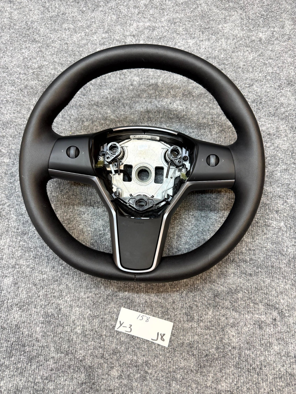 2020 - 2024 TESLA MODEL Y HEATED LEATHER STEERING WHEEL BLACK OEM, 1490214-00-B