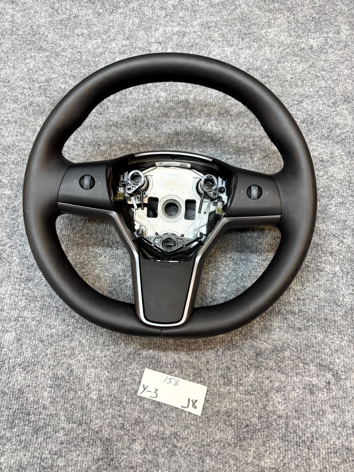2020 - 2024 TESLA MODEL Y HEATED LEATHER STEERING WHEEL BLACK OEM, 1490214-00-B