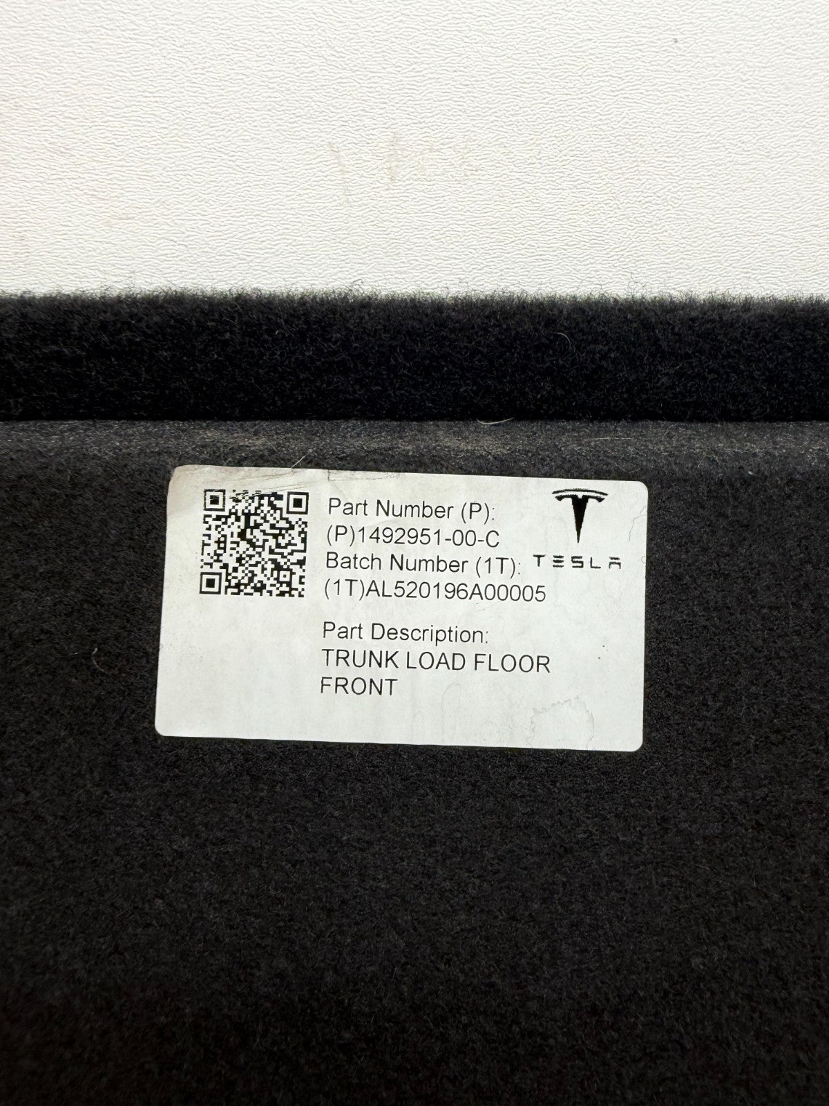 2020-2024 Tesla Model Y Front Trunk Load Floor Carpet Trim 1492951-00-C