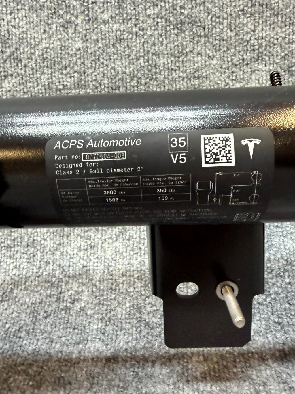 2020 - 2024 TESLA MODEL Y REAR BUMPER TOWING TRAILER HITCH BAR OEM, 1514757-00-D