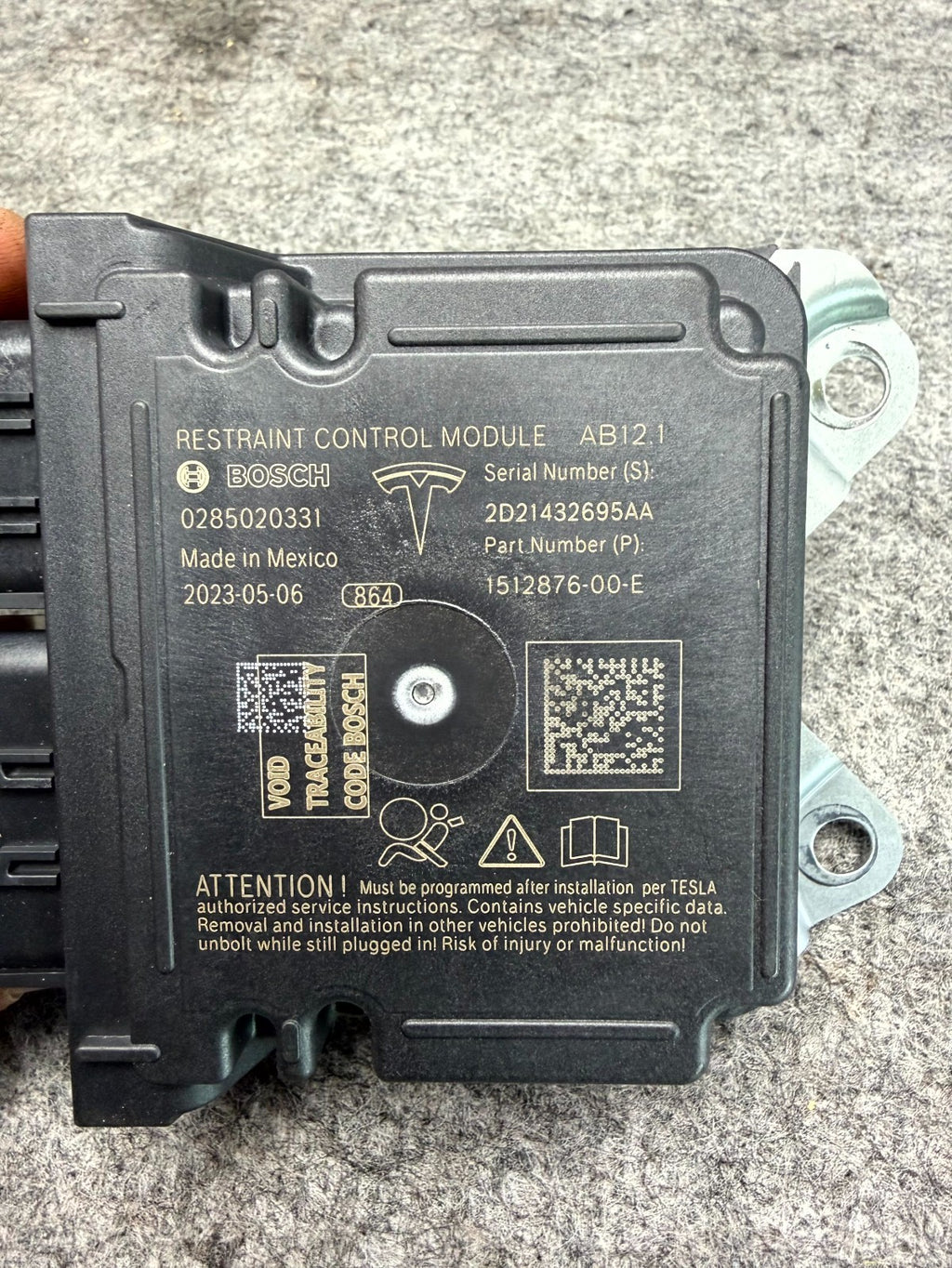 ♦️17-23 TESLA MODEL 3 RESTRAINT DIAGNOSTIC COMPUTER MODULE OEM, 1512876-00-E