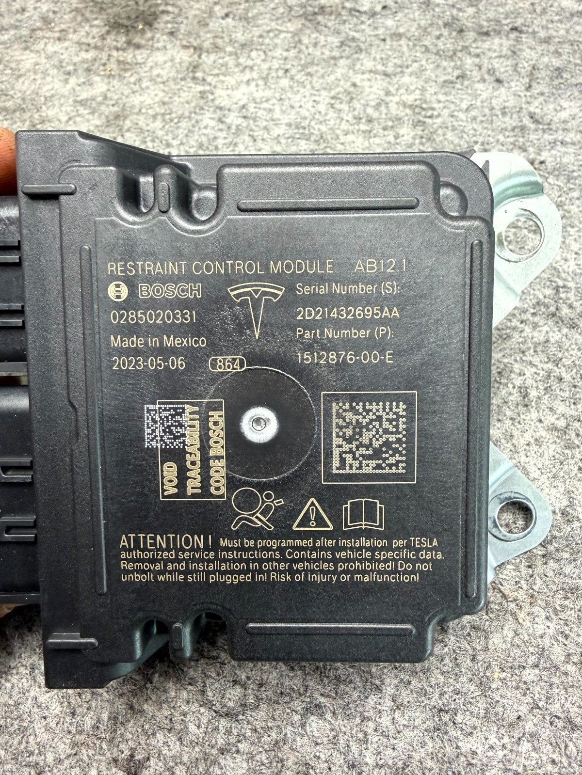 ♦️17-23 TESLA MODEL 3 RESTRAINT DIAGNOSTIC COMPUTER MODULE OEM, 1512876-00-E