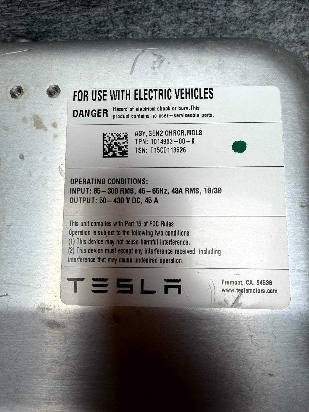 ♦️2012-2020 TESLA MODEL S GEN 2 CHARGER MODULE CHARGING UNIT OEM, 1014963-00-K