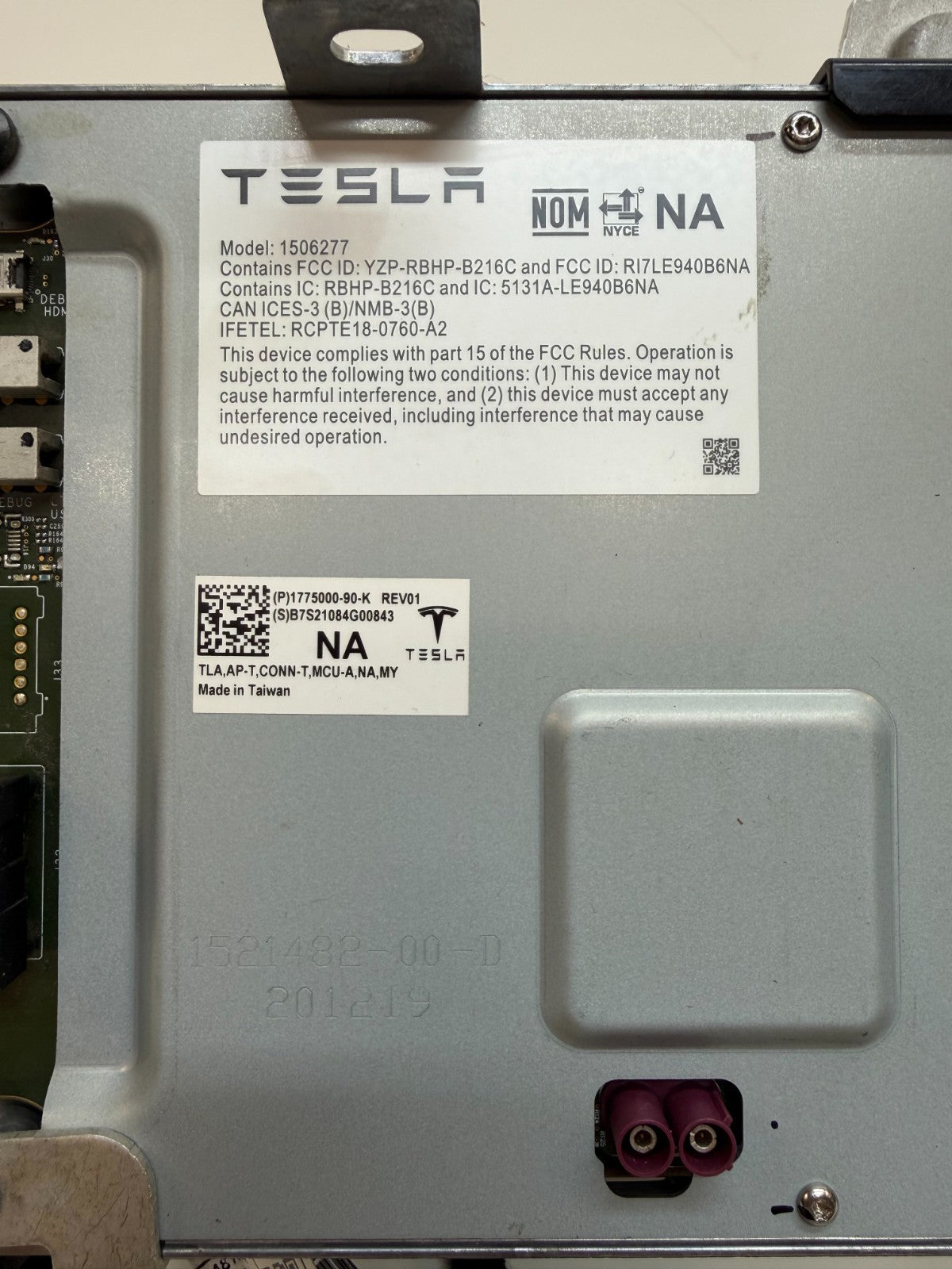 2020-2024 Tesla Model Y MCU Computer Media Control Module Unit 1775000-90-K